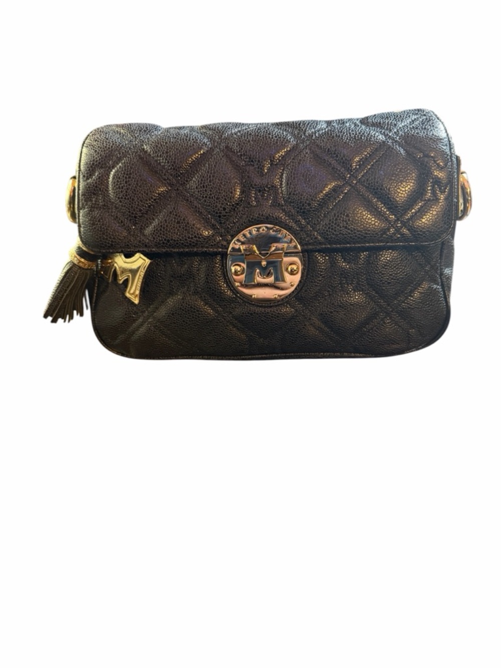 🔥 Metrocity Black Quilted Caviar Leather Crossbody Bag - Tassel & Gold Chain 🔥